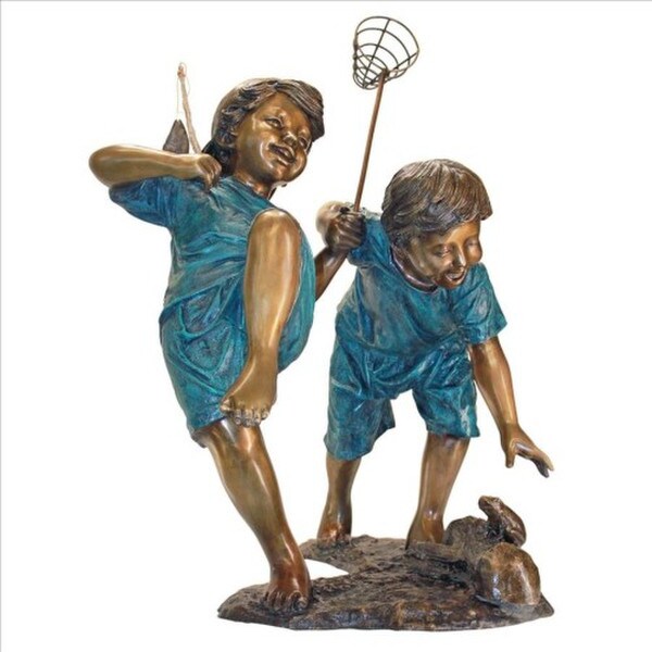 Double Trouble Fishing Boys Bronze Children Sculpture